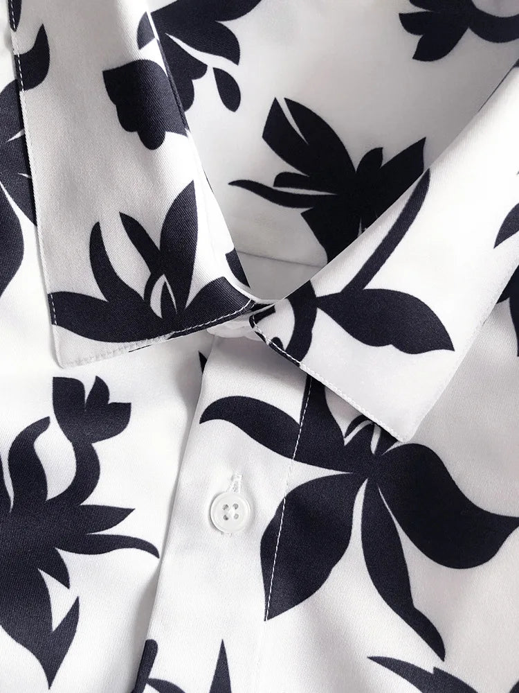New 2021 luxury Men Classic Hibiscus Flowers Fashion 50% Silk Casual Shirts Shirt high quality Pocket Short sleeves #A48