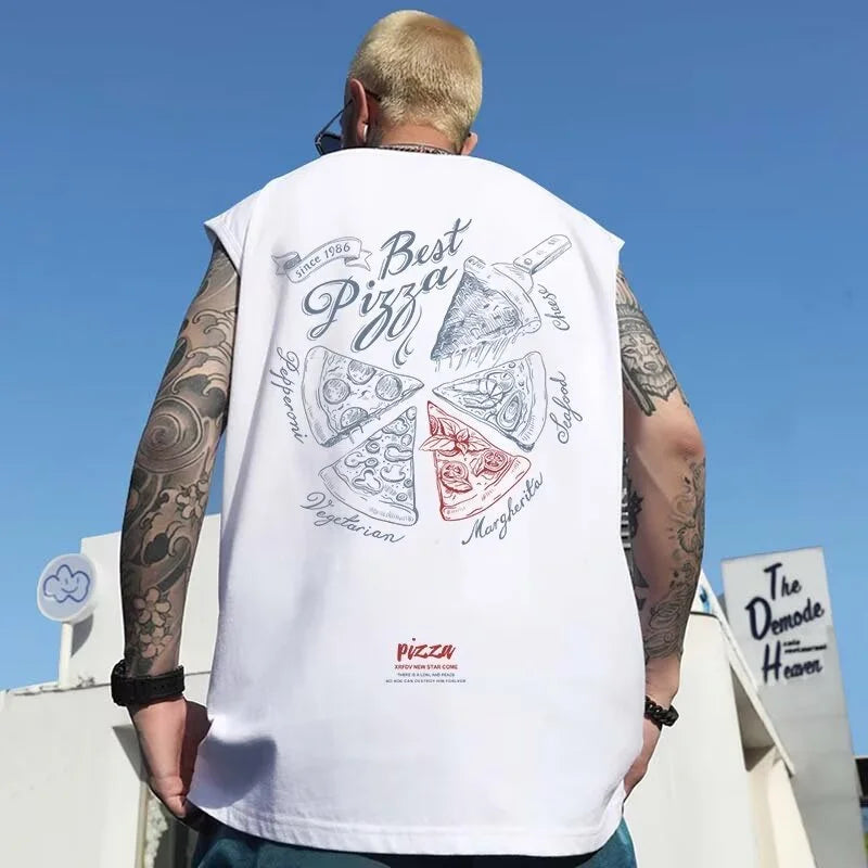 Sadcore Crying character – New Anime Cartoon Pizza Print Tank Tops Men 2024 Summer Hip