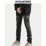 men pants high street wax coating pant casual streetwear hip hop zipper trousers harajuku fashion slim fit skinny pants joggers casual joggers