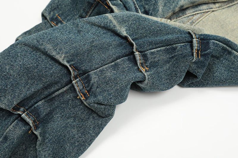 streetwear side pockets pleated washed blue jeans unisex straight baggy y2k denim pants ropa hombre casual cargo pants oversized unique cargo style 1203