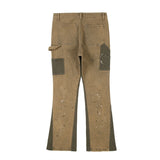 swag hip hop speckle ink flare jeans streetwear patchwork mens cargo jean pants washed logging trousers jeans male jeans overall unique cargo style 284