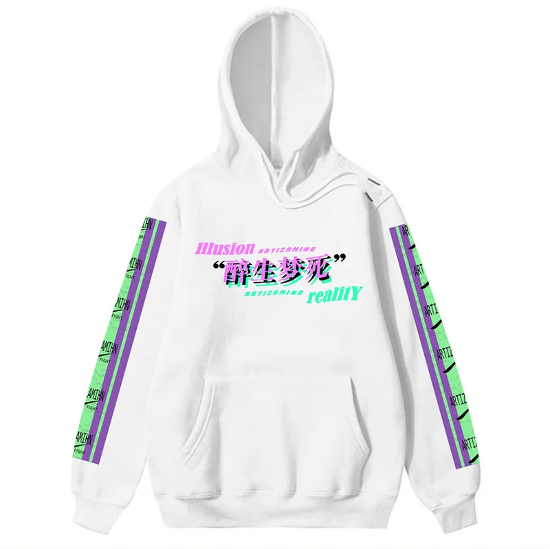 Men Hip Hop Hoodie Sweatshirt Drunk Illusion Chinese Character Hoodie