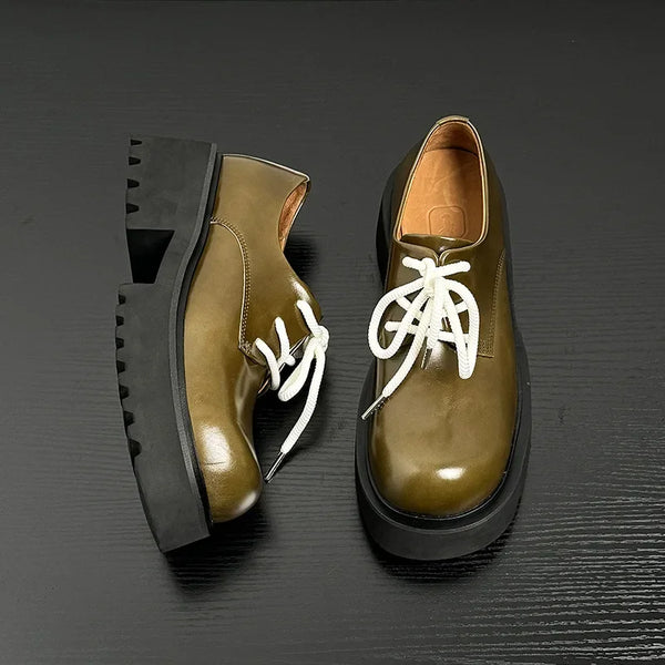 Men Genuine Leather Streetwear Fashion Casual Real Derby Shoes Male Vintage Japan Korean Cityboy Cow Leather High Heels Shoes