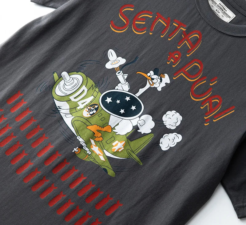 Anime Oversized shirt – Summer Mens T Shirt 200G Retro Cartoon Printed Fighter Milit