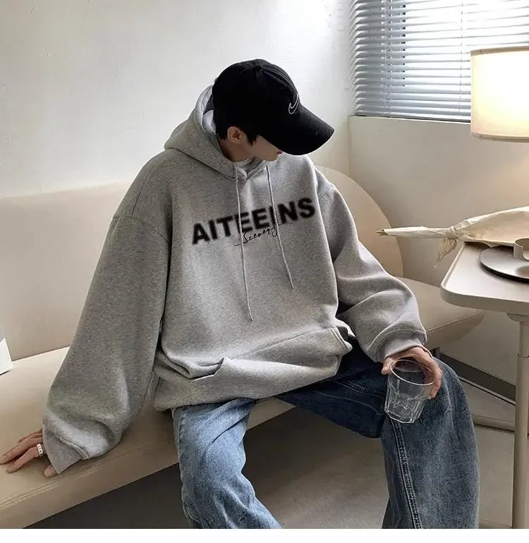 Burgundy Hooded Sweatshirt For Men 2024 Autumn And Winter New Tops Hea