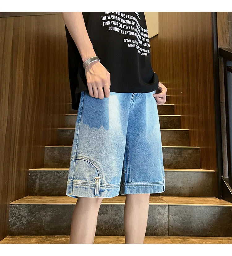 High Street Denim Short Retro Blue Jeans Summer New Men's Baggy Shorts Y2k Oversize Clothes Unisex Jeans