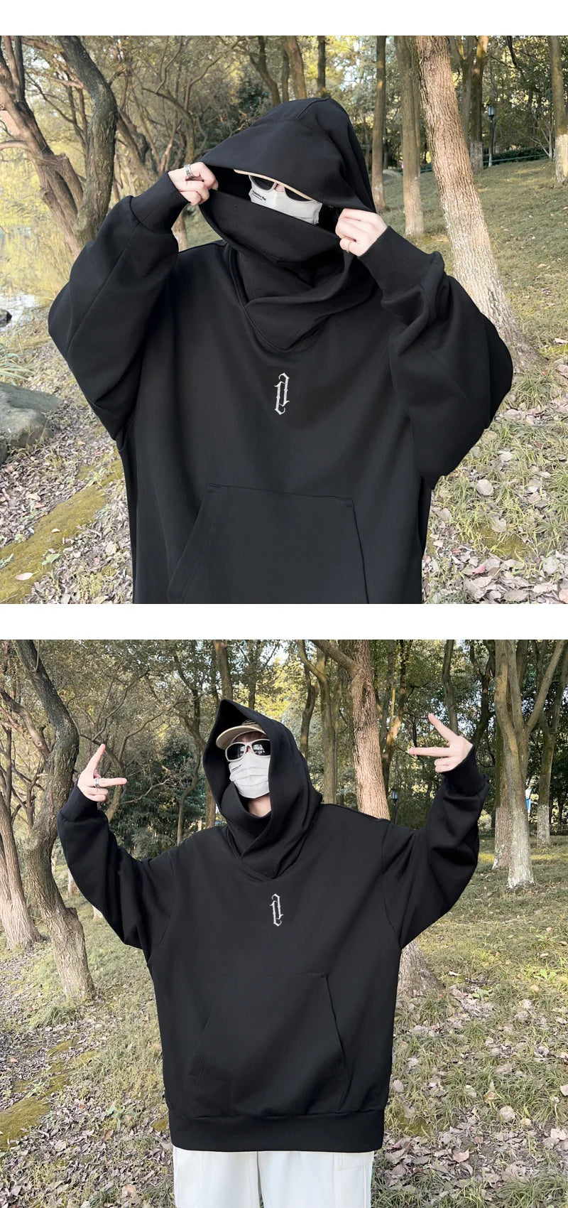 Winter Mens Embroidery Turtleneck Hoodies Japanese Ninja Hoodies Hip H
