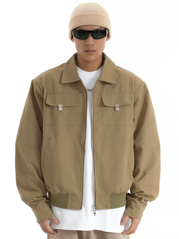 mens soild color jacket and coat casual zipper bomber jackets with pocket high street cargo outerwear short homme men clothin - variant style 0eac5b for streetwear fashion