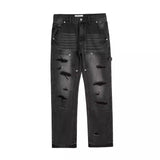 high street distressed black hole washed destroyed jeans casual ripped logging pants straight wide leg denim pants for men unique jeans style 79