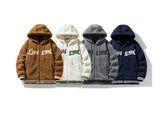 men fleece jackets and coats casual letter embroidery hairy zipper hooded outerwear warm streetwear parkas loose bomber jacke - variant style 06572b for streetwear fashion