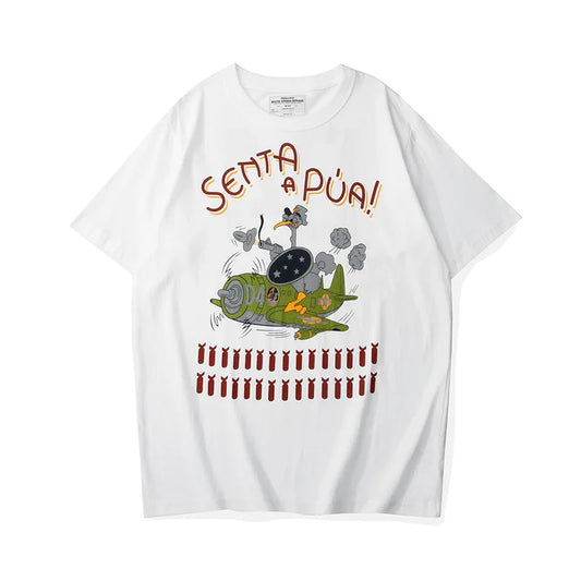 Anime Oversized shirt – Summer Mens T Shirt 200G Retro Cartoon Printed Fighter Milit