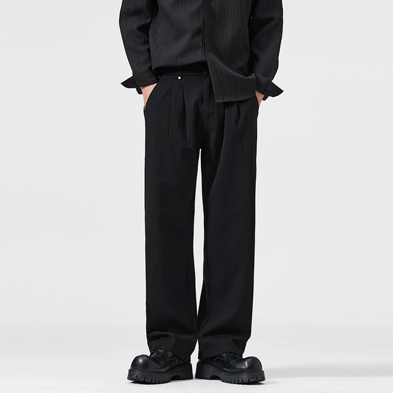 mens trend streetwear fashion loose casual plus size straight wide leg suit pant office man commute work pants trousers relaxed fit trousers