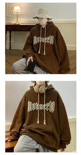 Autumn Vintage Gothic Letter Foam Printed Hooded Sweatshirts Hombre