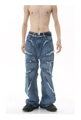 2023 european and american mens jeans new products personality trend hip hop fringed loose wide leg denim trousers unique jeans style 718