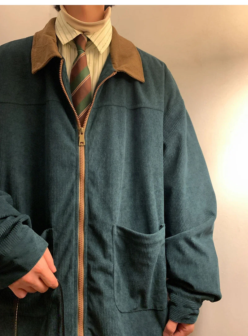 American Retro 2024 Mens Bomber Jacket Windbreaker Casual Handsome Zip
