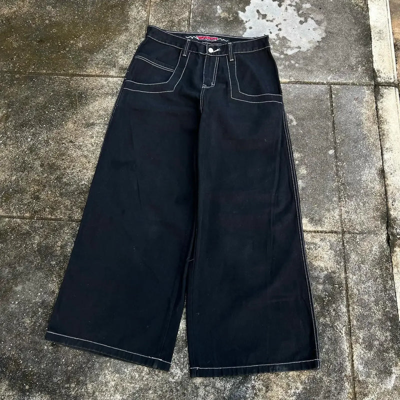 y2k jeans men women high waist wide wexwear graphic embroidered baggy jeans streetweartrouser harajuku black skateboard pants unique jeans style 2441