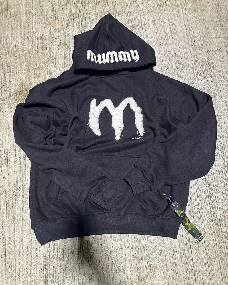 2024 Y2K Street Fashion Loose Hoodie Retro Letter Embroidery Oversized