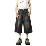 men summer streetwear fashion loose casual wide leg denim calf length jeans pants male vintage jeans baggy hosen pants stacked flare jeans