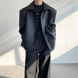 Black Cleanfit Shoulder Padded Leather Casual Jacket Men High End Hand