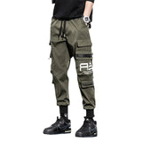 mens cargo pants elastic waist trousers with pockets streetwear hip hop loose fit ankle drawstring military sweatpants joggers casual joggers