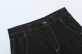 hip hop pockets embroidery letter print jeans shorts for men summer retro oversized wide leg denim knee lenght pants unique jeans style 3639
