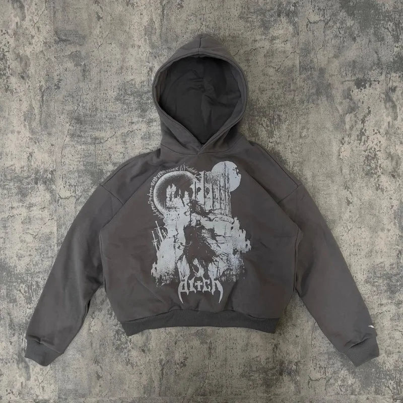 European And American New Dark Style Printed Oversized Hoodie Men Y2K