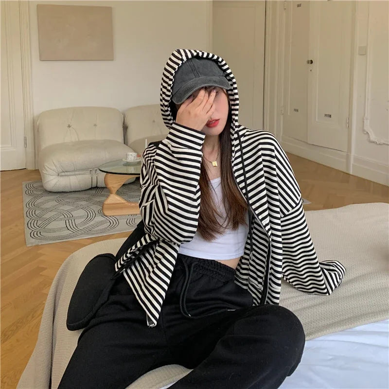 Autumn And Winter New Korean Style Ins Casual Sports Style Striped Hoo