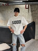 Y2k Trendy hip-hop men and women street personality GOOD print round neck short sleeved couple loose Harajuku retro casual top