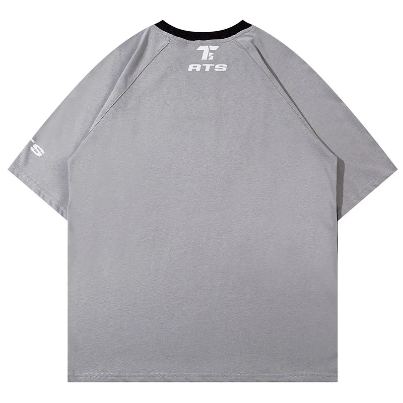 Vaporwave Graphic tee – Men Harajuku High Street T Shirt Patchwork Contrasted Raglan