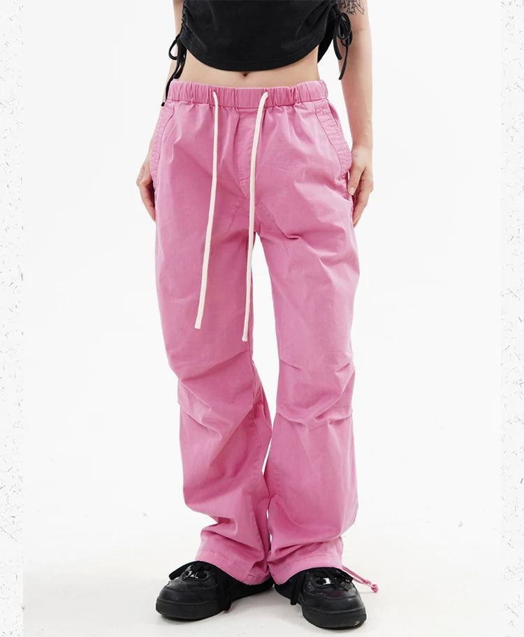 knee fold baggy pants unisex casual elastic waist straight trousers streetwear fashion drawstring women men hip hop y2k joggers unique joggers style 1258