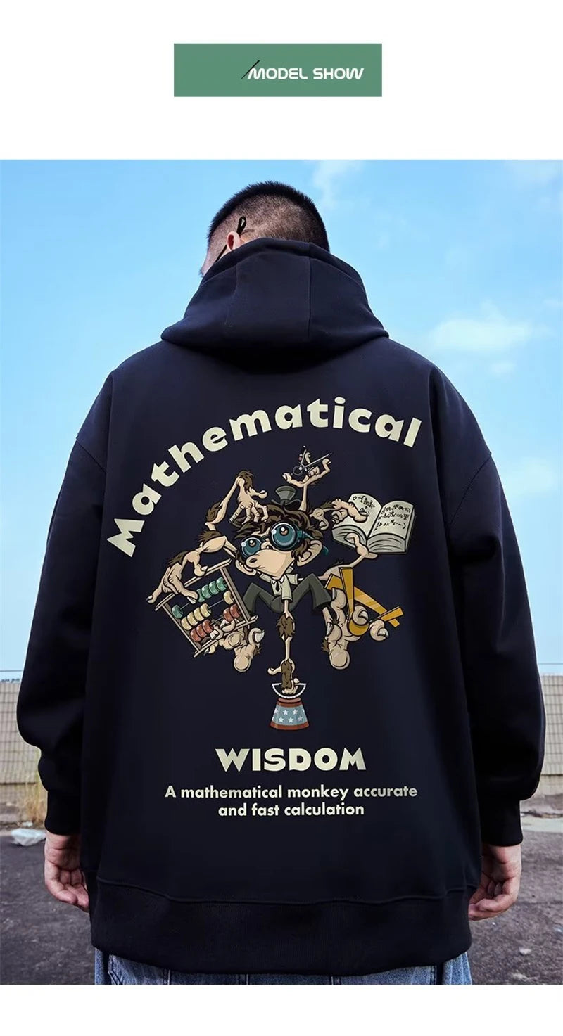 Autumn Men Funny Wisdom Monkey Graphic Print Hooded