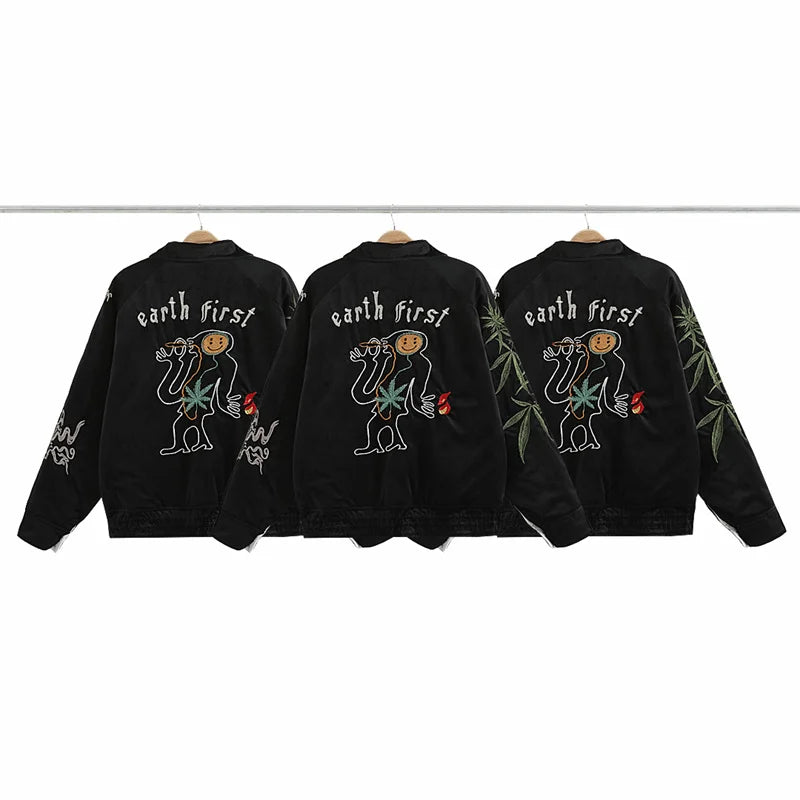 winter street style featuring kanye co branded commemorative high quality heavy industry fully embroidered cotton winter jacket for men and women design – premium quality jacket for men