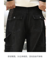 men american streetwear fashion loose casual hip hop wide leg black denim baggy jeans pants man y2k cargo jeans trousers unique cargo style 2332
