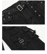 fashion loose streetwear cargo denim jeans unisex casual multi pocket straight jean pants with belt hip hop joggers baggy jeans unique joggers style 3718