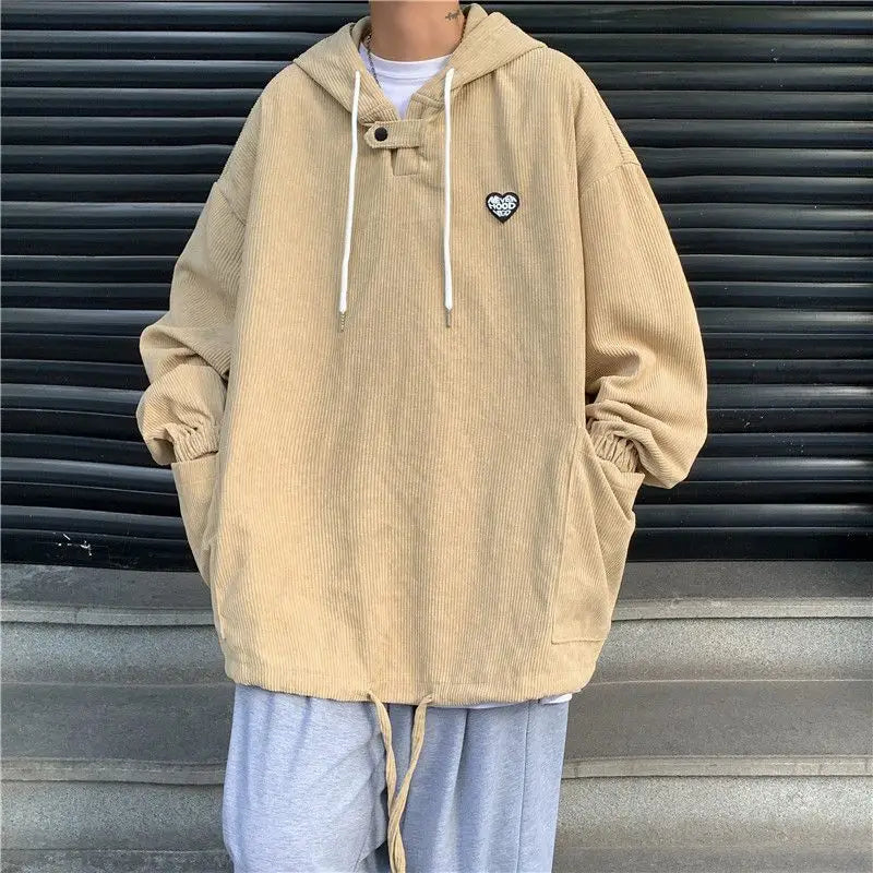 Style High Street Corduroy Hooded Sweatshirt For Men Autumn And Winter