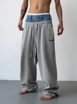 hip hop straight pants spliced button jean elastic waist pants loose trousers unisex casual drewstring sportwear pants joggers unique joggers style 152