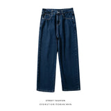 korean fashion mens baggy jeans classic all match solid color straight leg denim wide leg pants male light blue grey black unique jeans style 1126
