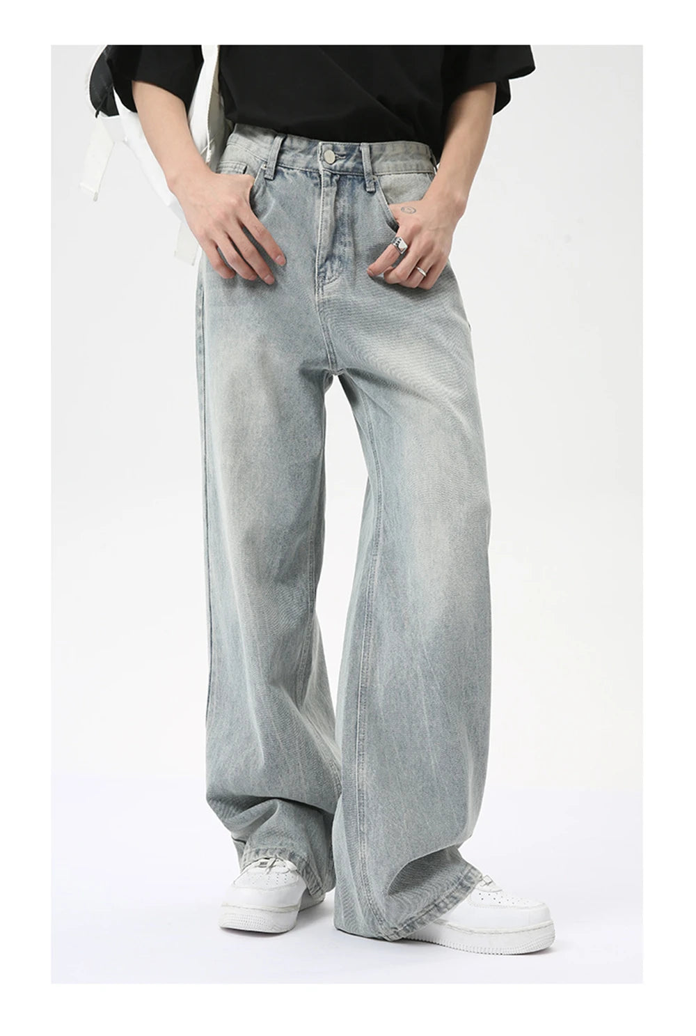 vintage baggy jeans mens streetwear hip hop loose blue denim pants hi street luxury designer jeans trousers man unique jeans style 4485