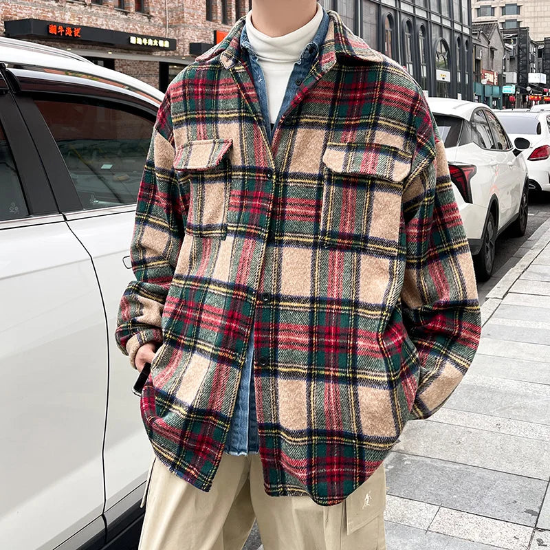 Woolen Coat Men Warm Oversized Retro Thickened Woolen Jacket Mens Streetwear