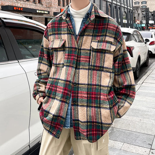 Woolen Coat Men Warm Oversized Retro Thickened Woolen Jacket Mens Streetwear