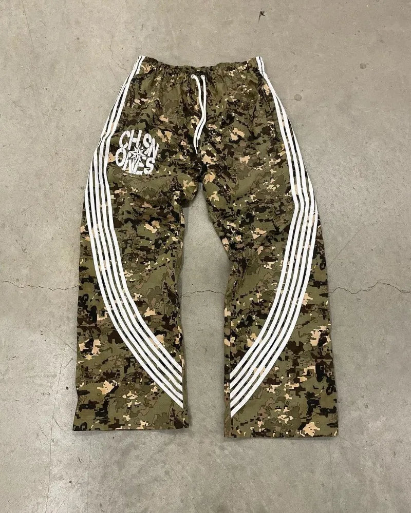 american high street fashion striped letter printed trousers men y2k harajuku retro personality casual oversized wide leg pants unique default style 3466