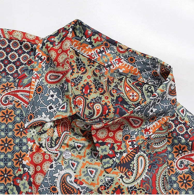 Plaid Cashew Flower Printed Short Sleeve Shirt Loose Stylish Tops High Street Casual Versatile Clothing