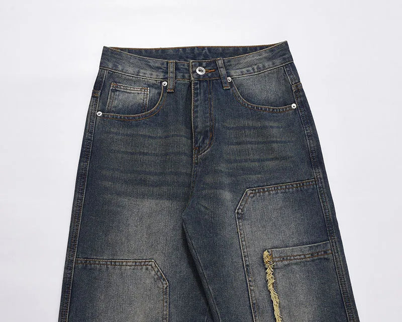 retro washed denim jeans destroyed ripped loose mens biker jeans side pocket fashion streetwear hip hop straight pants joggers unique joggers style 2216
