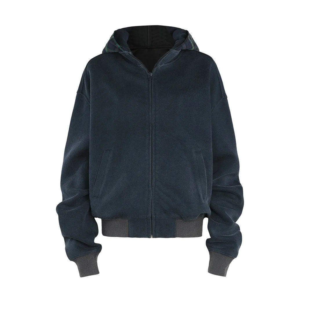 New Plaid Color Blocked Sweatshirt Jacket Mens Cotton High Street Japa