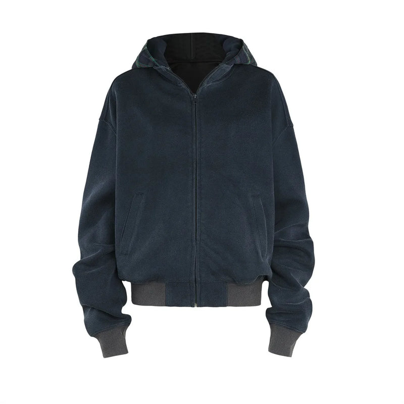 New Plaid Color Blocked Sweatshirt Jacket Mens Cotton High Street Japa