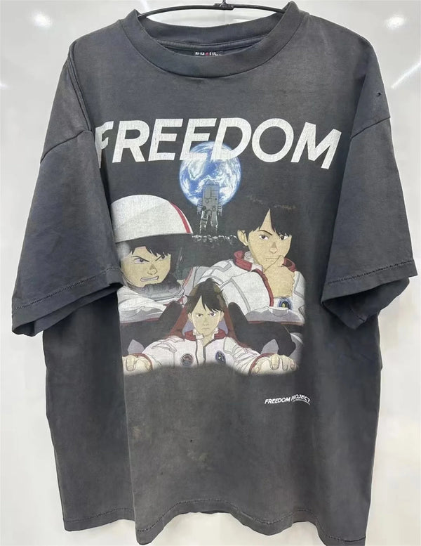 Summer Vintage Retro Anime Portrait Print High-Street Casual Loose Cotton Tops T-Shirt