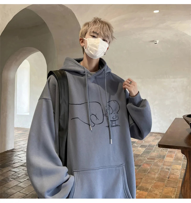 Funny Cartoon Fist Bump Kawaii Graphic Hoodies For Men Y2K Streetwear Oversized Pullover Sweatshirts Hombre Fleece Clothing