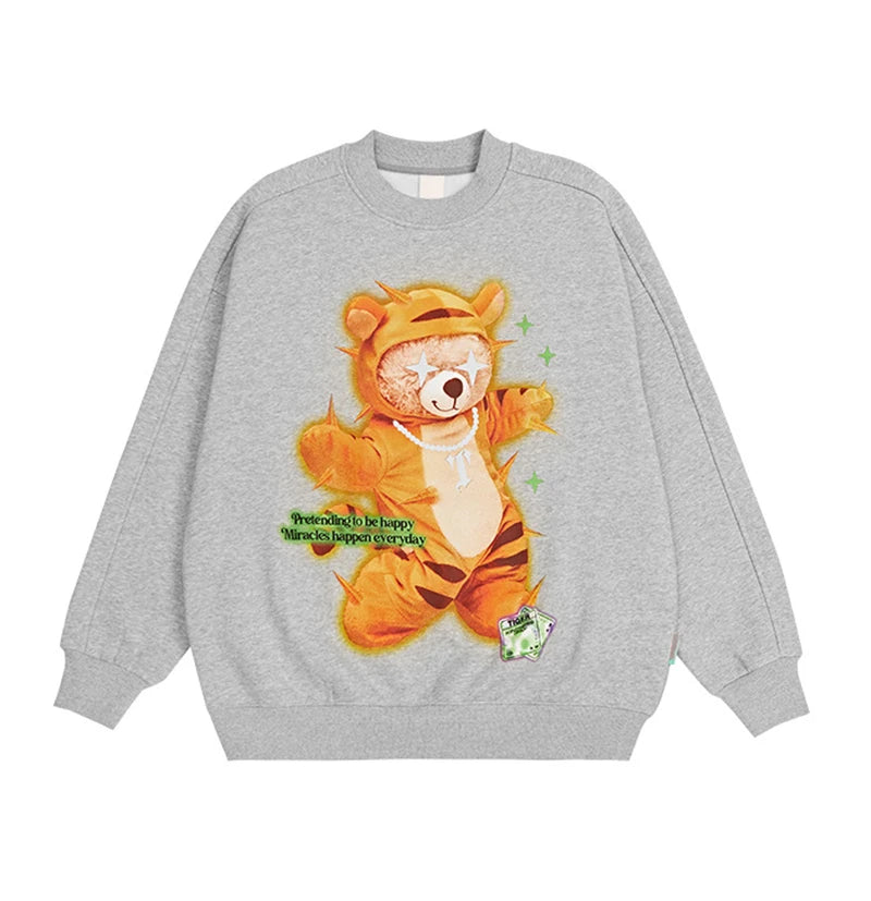 Gothic Oversized Tee – Rainbowtouches 2022 Mens Long Sleeve Vintage Reflection Bear – Edgy Streetwear for All Genders
