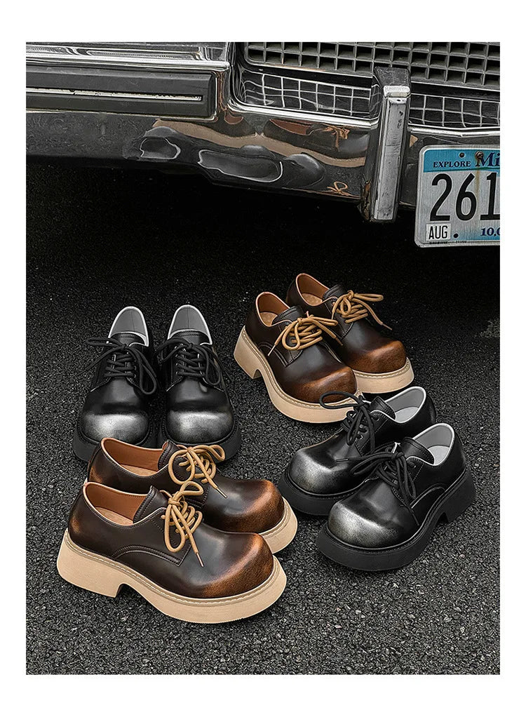 High Street Big Toe Leather Designer Shoes Men Women Streetwear Fashion Hip Hop Vintage Lightweight Casual Increase Derby Shoes