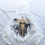 Punk Goth Oversized Patchwork Pattern Sweatshirt Hoodie Mens And Women